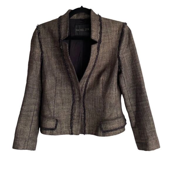 RACHEL ZOE Tweed Blazer Brown Black 8 - Picture 2 of 10